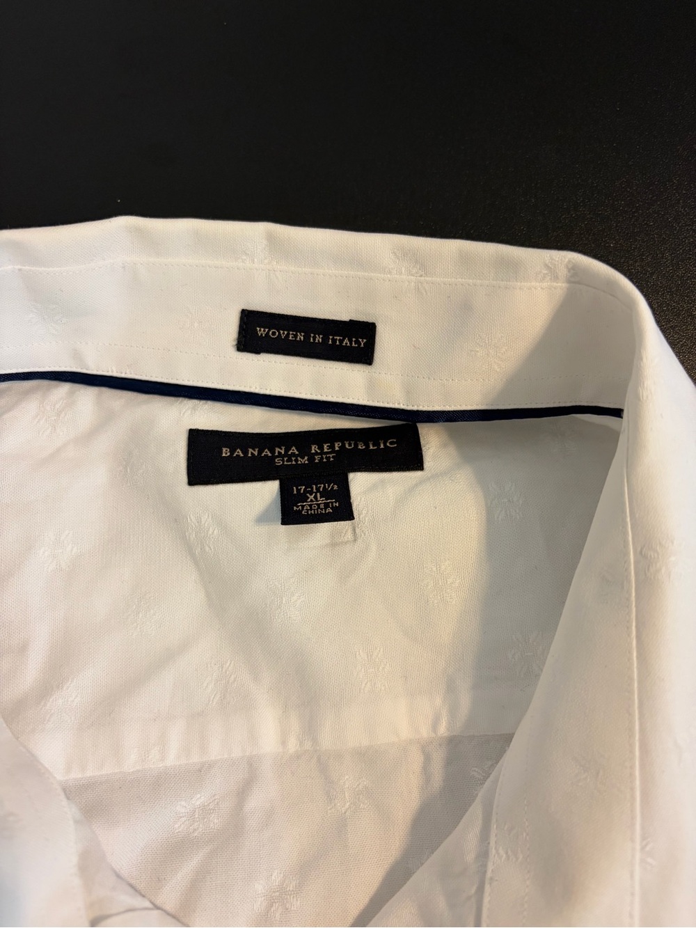 Banana Republic White Slim Fit Dress Shirt with Navy Trim
